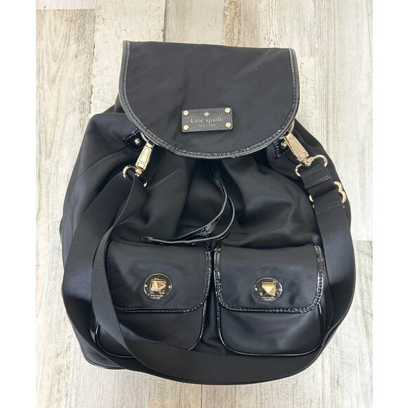Kate Spade Nylon Convertible Black Backpack Crossbody Bag patent leather - Picture 1 of 6